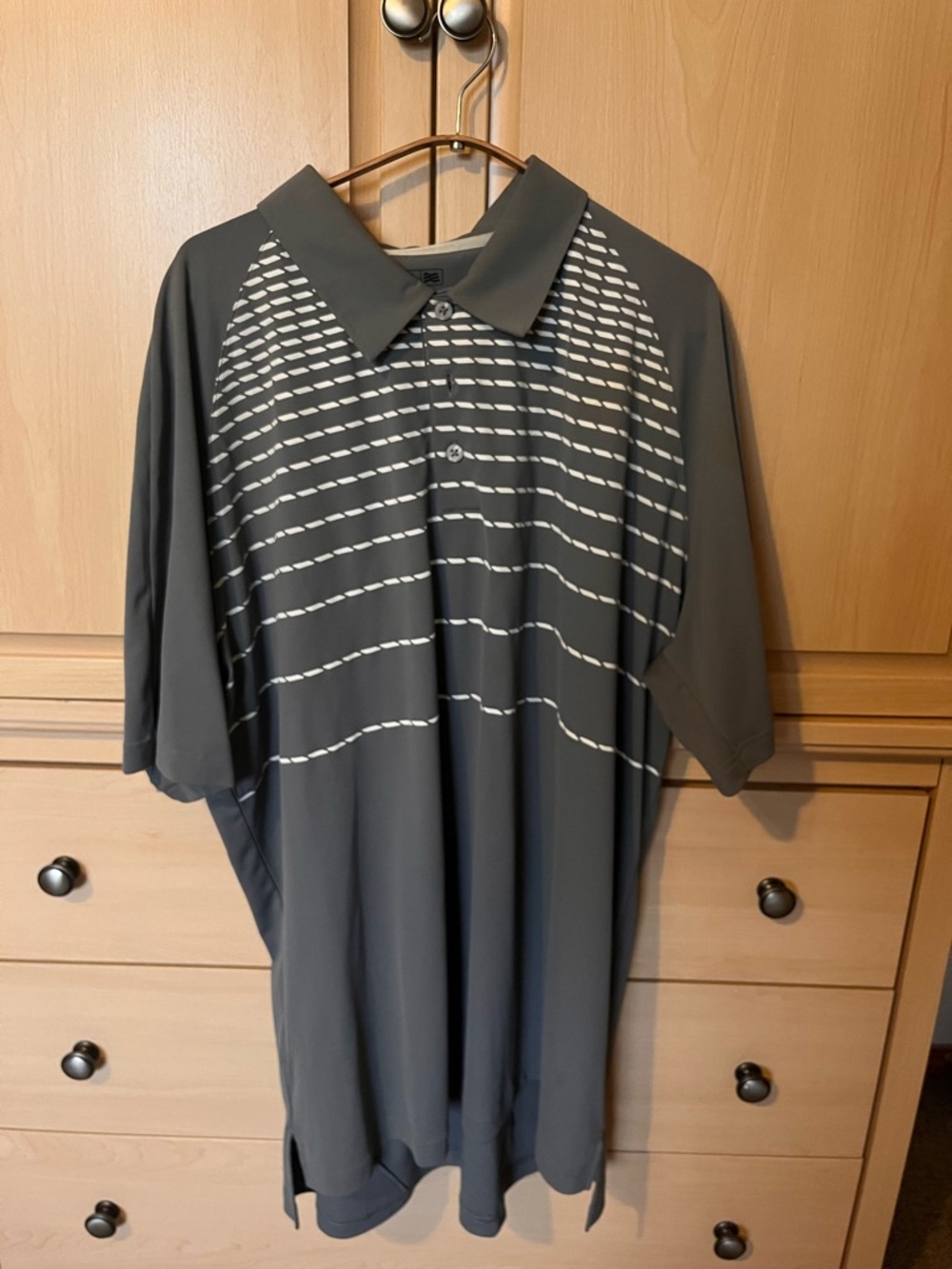 Men's Adidas ClimaCool Gray Short-Sleeve Polo Shirt with Stripe Pattern, XXL